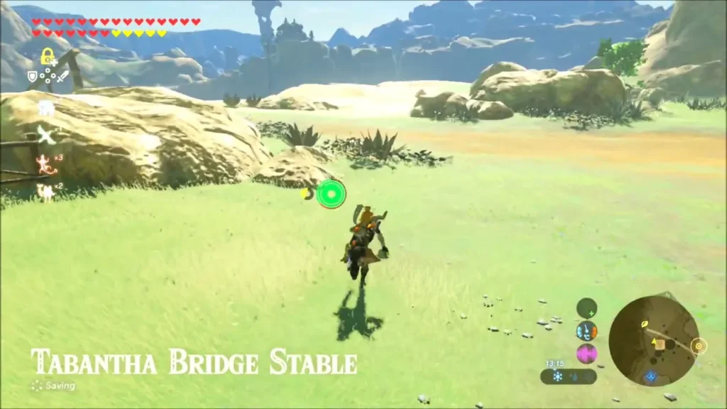 Link running toward Tabantha Bridge Stable with its name shown Link running toward Tabantha Bridge Stable with its name shown