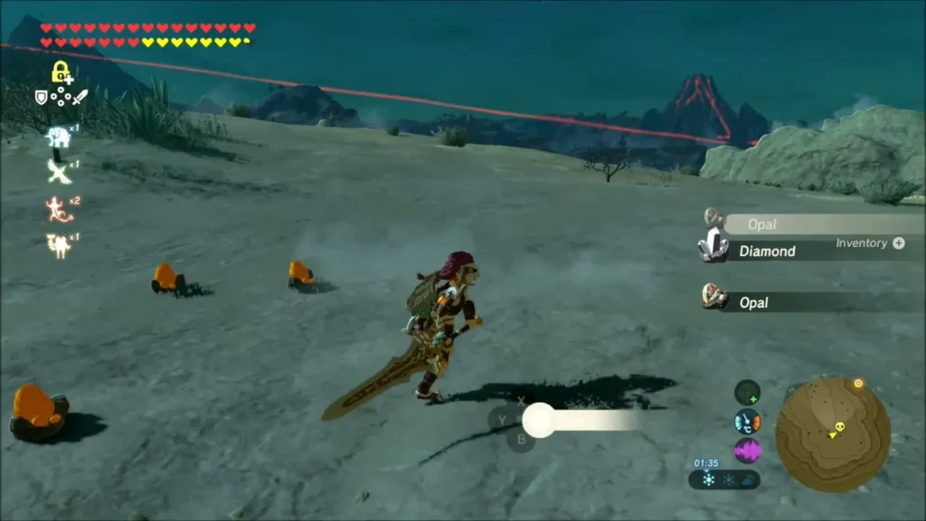 Link collecting a Diamond and an Opal dropped by the Talus Link collecting a Diamond and an Opal dropped by the Talus