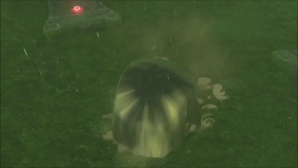 Toh Yahsa Shrine breaking through the ground as dirt and light burst upward Toh Yahsa Shrine breaking through the ground as dirt and light burst upward