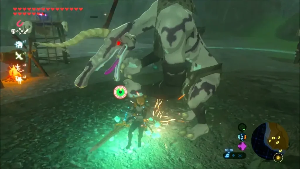 Link fighting the white Moblin at its camp Link fighting the white Moblin at its camp