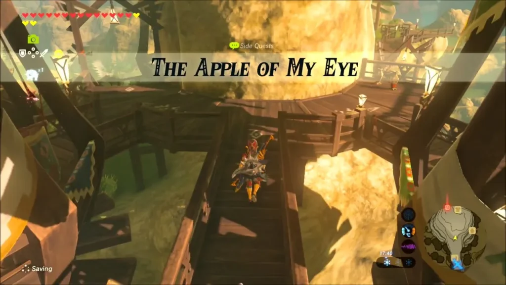 The Apple of My Eye quest banner as Link climbs the stairs The Apple of My Eye quest banner as Link climbs the stairs