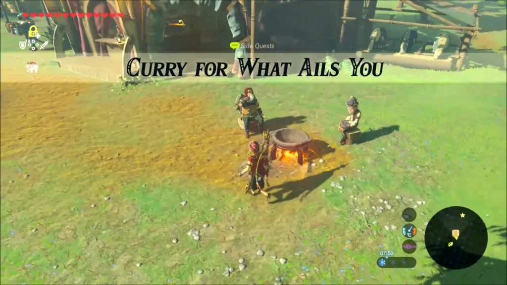 Curry for What Ails You quest banner at the Rito Stable cooking pot Curry for What Ails You quest banner at the Rito Stable cooking pot