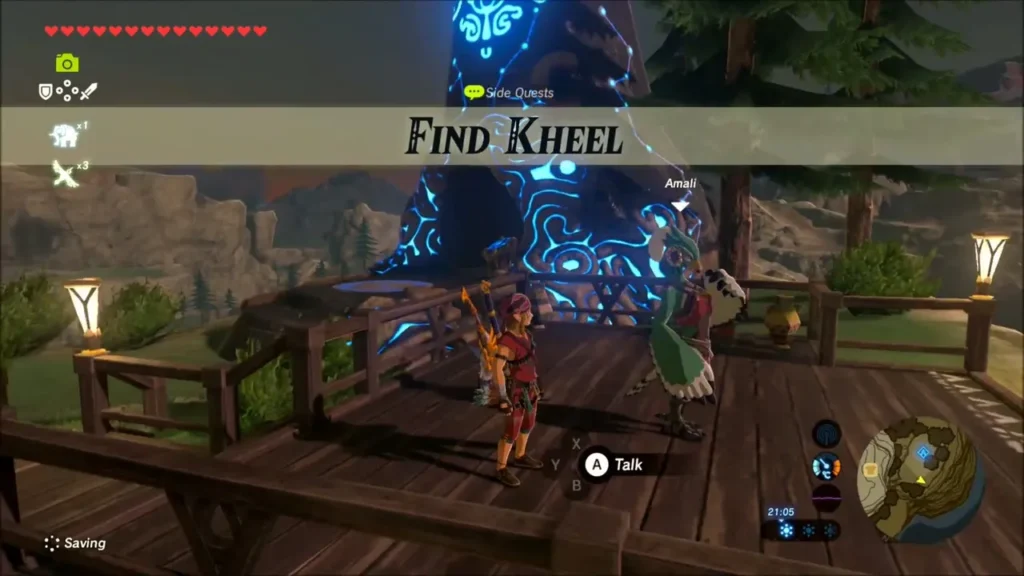 Find Kheel side quest banner appearing beside Amali in Rito Village Find Kheel side quest banner appearing beside Amali in Rito Village