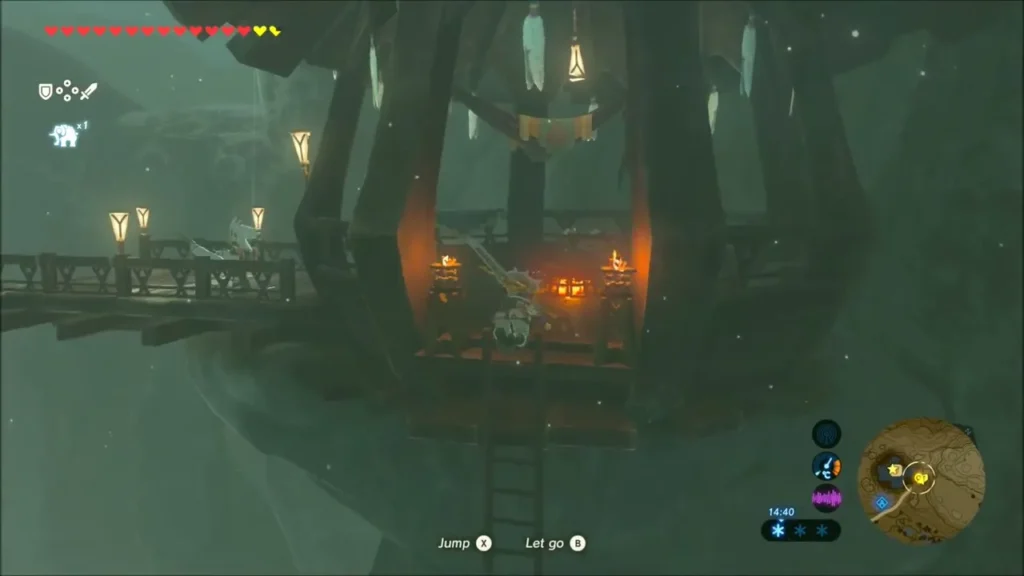 Link climbing up to the Flight Range wooden platform Link climbing up to the Flight Range wooden platform
