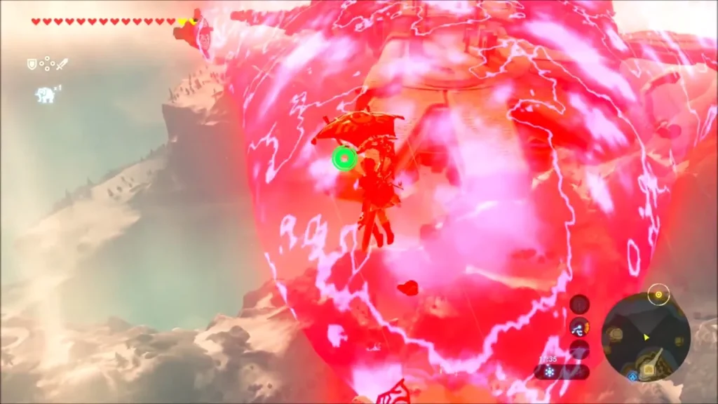 Link gliding in front of the Malice-covered Vah Medoh Link gliding in front of the Malice-covered Vah Medoh