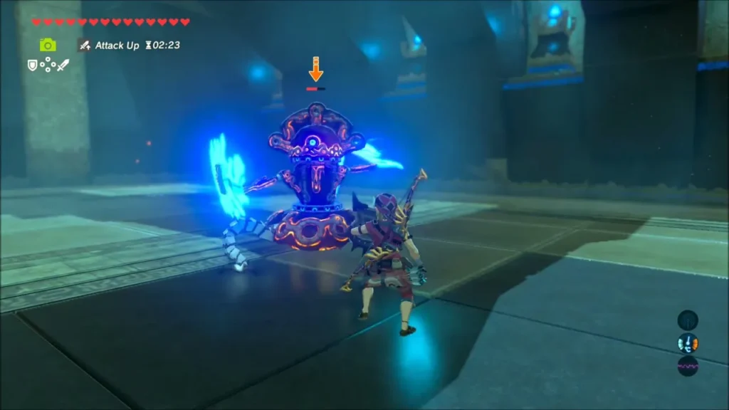 Guardian Scout IV swinging its energy axe while Link stays close Guardian Scout IV swinging its energy axe while Link stays close