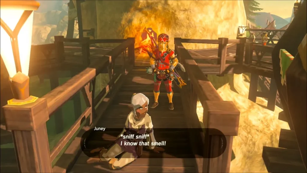 Juney sniffing the air as Link arrives with the baked apple Juney sniffing the air as Link arrives with the baked apple