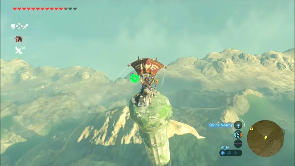 Link gliding down onto a grassy knoll above the cliffs Link gliding down onto a grassy knoll above the cliffs