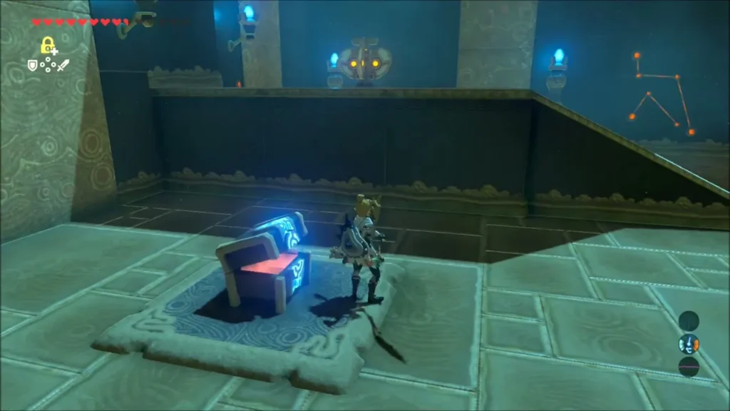 Link beside the glowing chest in the first corridor Link beside the glowing chest in the first corridor