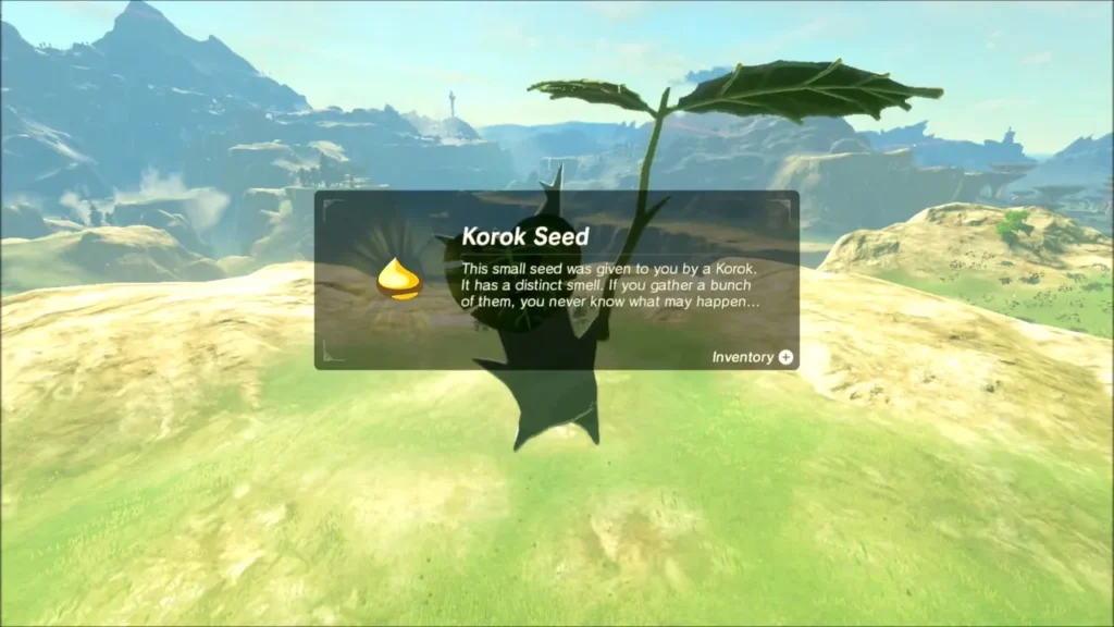 The Korok floating down and handing over a Korok Seed The Korok floating down and handing over a Korok Seed