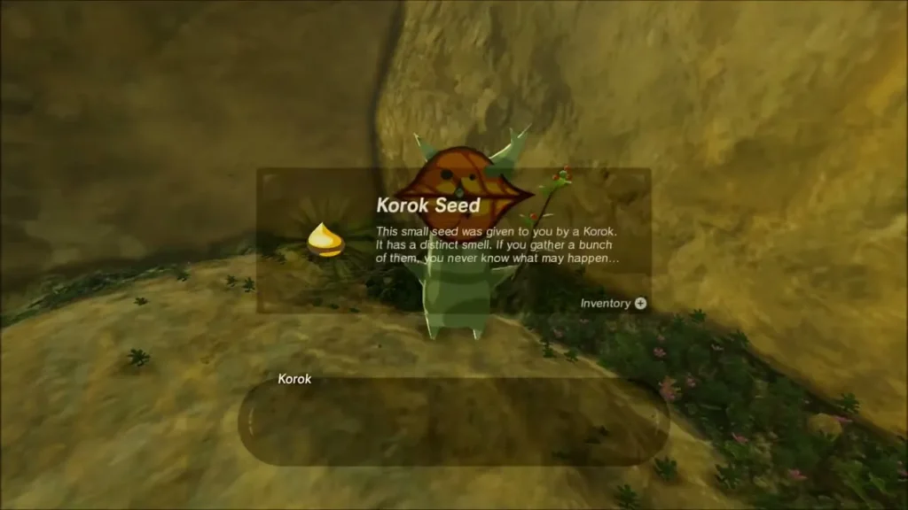 Korok Seed item box with a Korok in a rocky hollow Korok Seed item box with a Korok in a rocky hollow