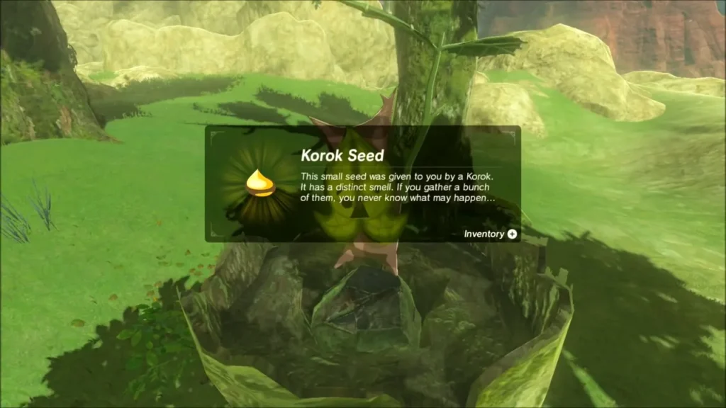 Korok Seed item box shown over a Korok at the foot of a tree Korok Seed item box shown over a Korok at the foot of a tree