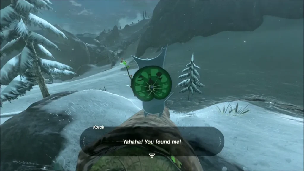 A Korok saying Yahaha, you found me, on a snowy slope A Korok saying Yahaha, you found me, on a snowy slope