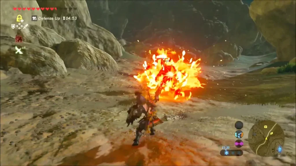 Lizalfos engulfed in flames from a fire attack Lizalfos engulfed in flames from a fire attack