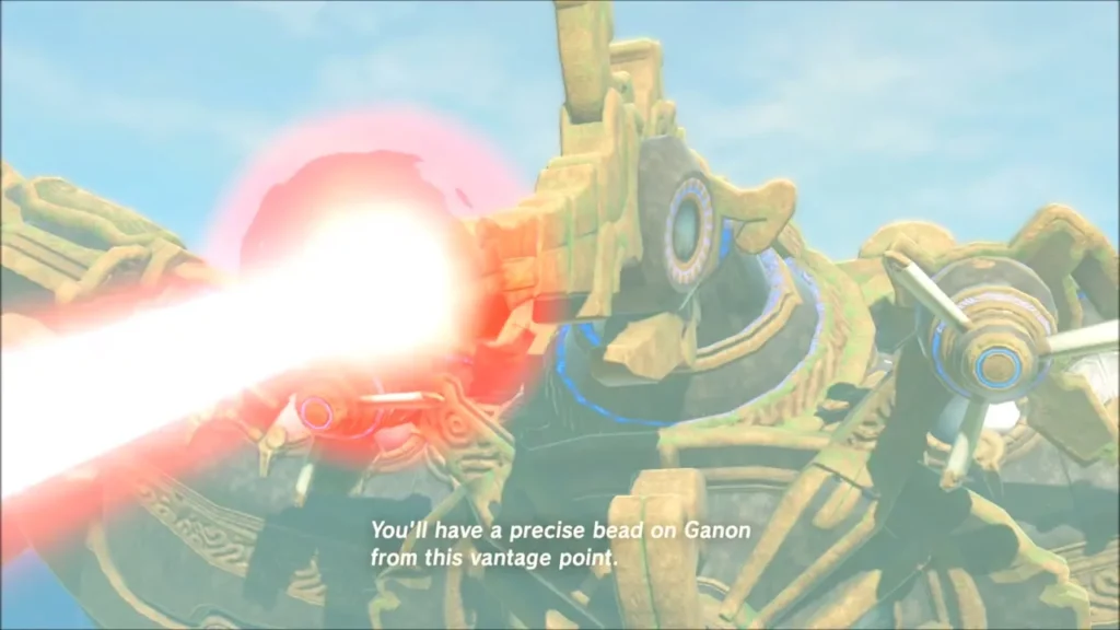 Vah Medoh firing its red beam of light toward Hyrule Castle Vah Medoh firing its red beam of light toward Hyrule Castle