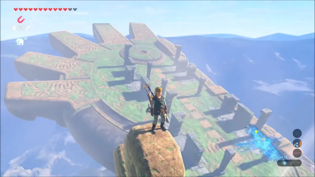 Link standing on a rock pillar above Vah Medoh's top deck Link standing on a rock pillar above Vah Medoh's top deck