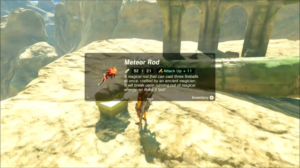 Link opening the chest near the arches and finding a Meteor Rod Link opening the chest near the arches and finding a Meteor Rod