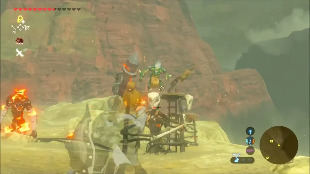 Link fighting Moblins at their camp on the Rayne Highlands Link fighting Moblins at their camp on the Rayne Highlands