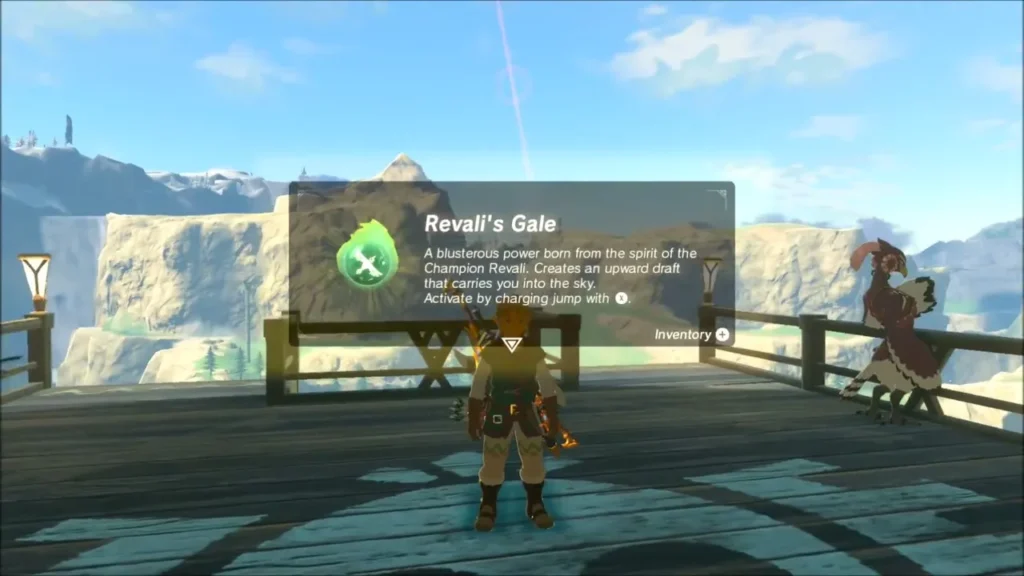 Link in Rito Village with the Revali's Gale ability box shown Link in Rito Village with the Revali's Gale ability box shown