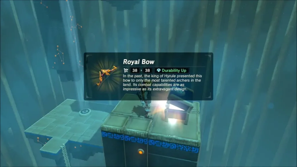 Link opening the far chest with the Royal Bow item box shown Link opening the far chest with the Royal Bow item box shown