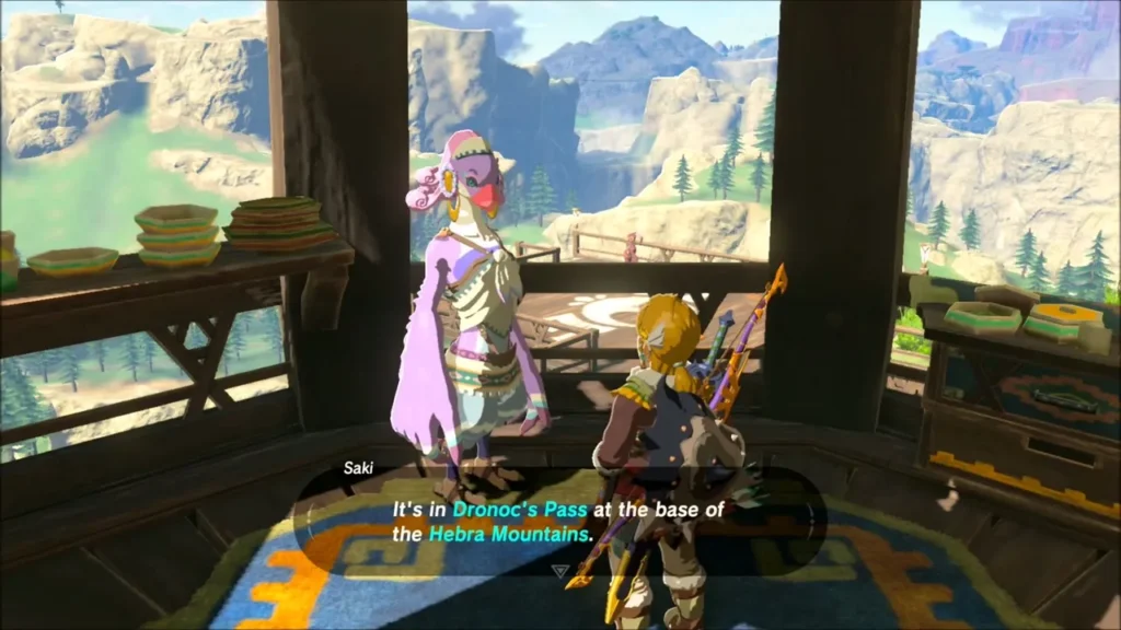 Saki beside a window telling Link where Teba went Saki beside a window telling Link where Teba went