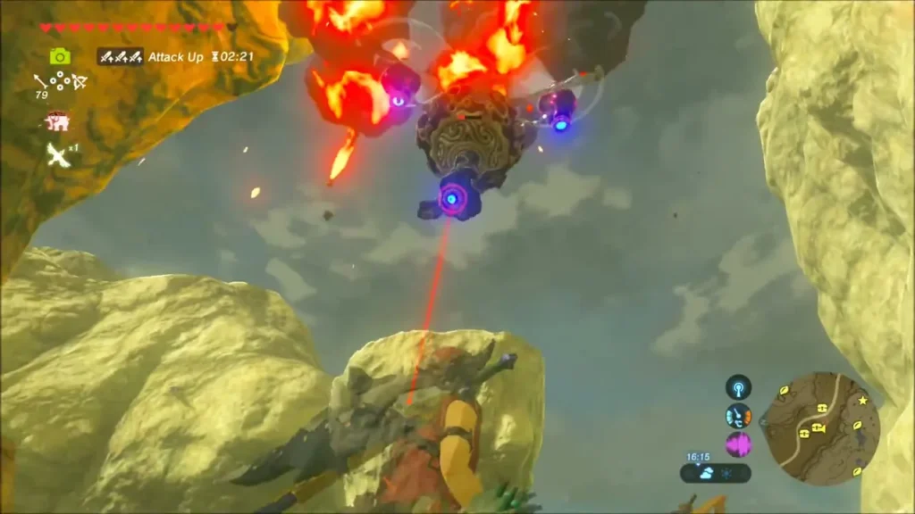 The Guardian Skywatcher on fire while Link keeps aiming The Guardian Skywatcher on fire while Link keeps aiming