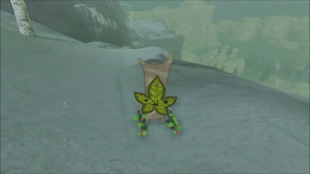 Korok revealed on a snowy ledge in Hebra Korok revealed on a snowy ledge in Hebra