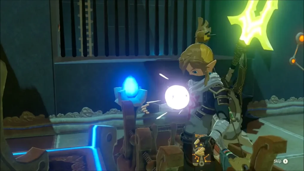 Link receiving a glowing Spirit Orb from the monk Link receiving a glowing Spirit Orb from the monk