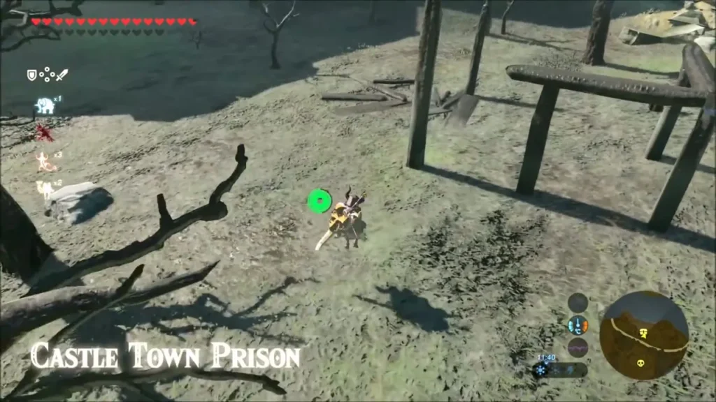 Link riding through the dead trees and ruins of Castle Town Prison Link riding through the dead trees and ruins of Castle Town Prison