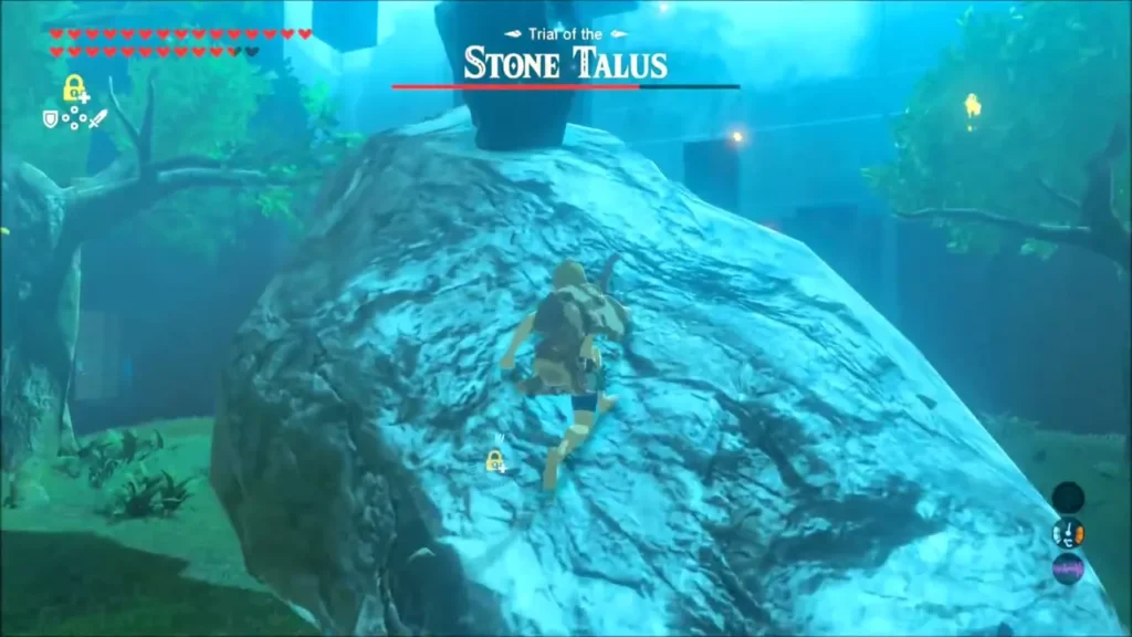 Link climbing the Stone Talus's rocky back Link climbing the Stone Talus's rocky back