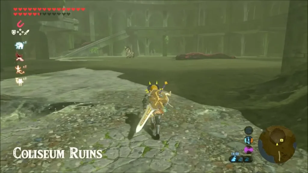 Link entering the Coliseum Ruins arena with the Lynel in the distance Link entering the Coliseum Ruins arena with the Lynel in the distance
