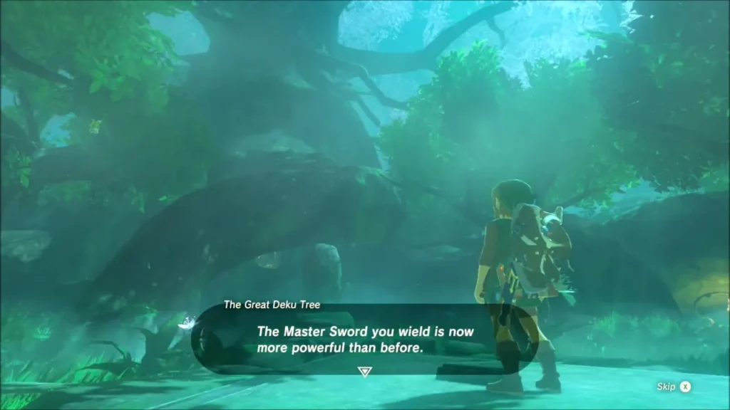 The Great Deku Tree speaking to Link in the Korok Forest The Great Deku Tree speaking to Link in the Korok Forest