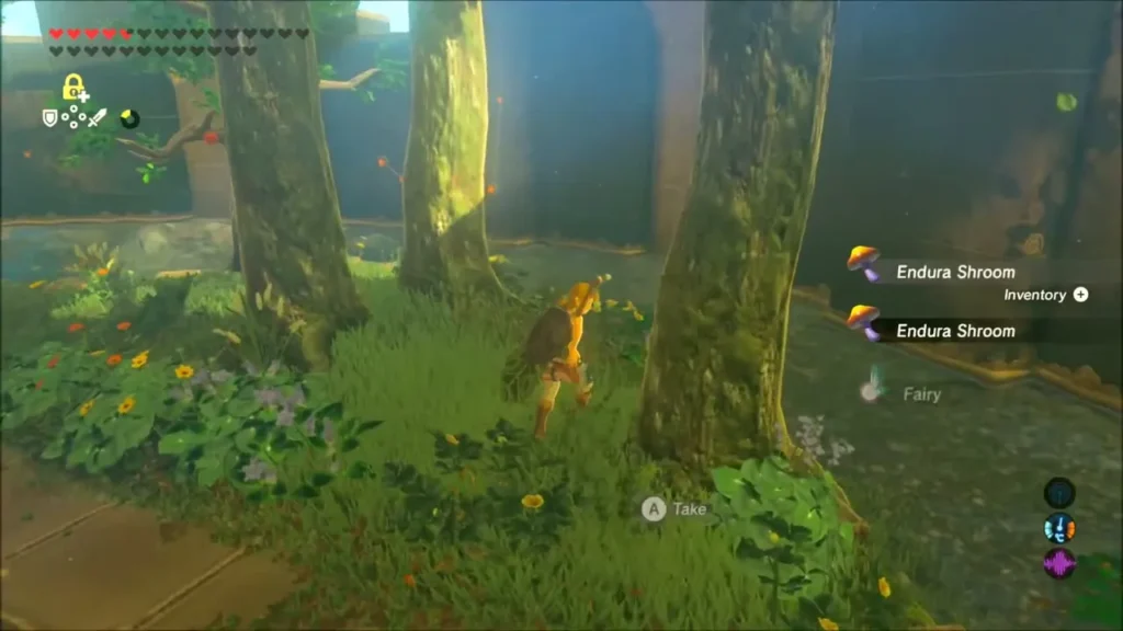 Link beside a fairy and Endura Shroom pickups in the second rest room Link beside a fairy and Endura Shroom pickups in the second rest room