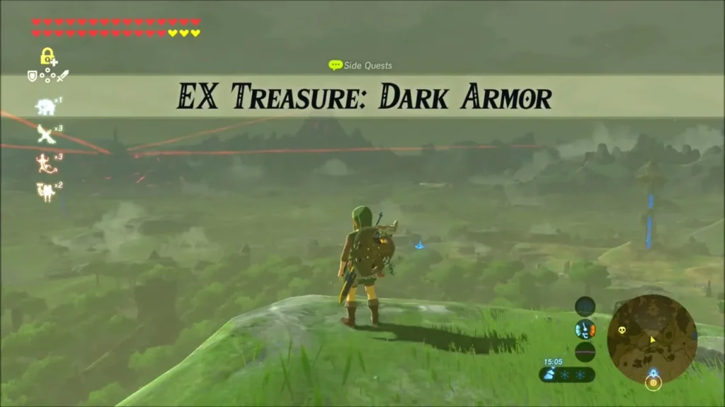 EX Treasure: Dark Armor quest banner over Link on the hilltop EX Treasure: Dark Armor quest banner over Link on the hilltop