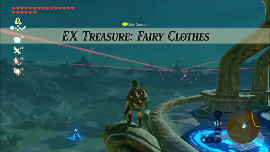 EX Treasure: Fairy Clothes quest banner above the Great Plateau EX Treasure: Fairy Clothes quest banner above the Great Plateau