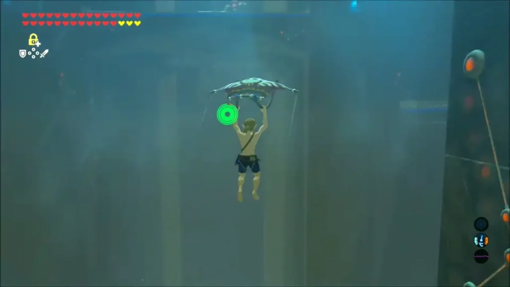 Link gliding down a stone shaft in the early rooms Link gliding down a stone shaft in the early rooms