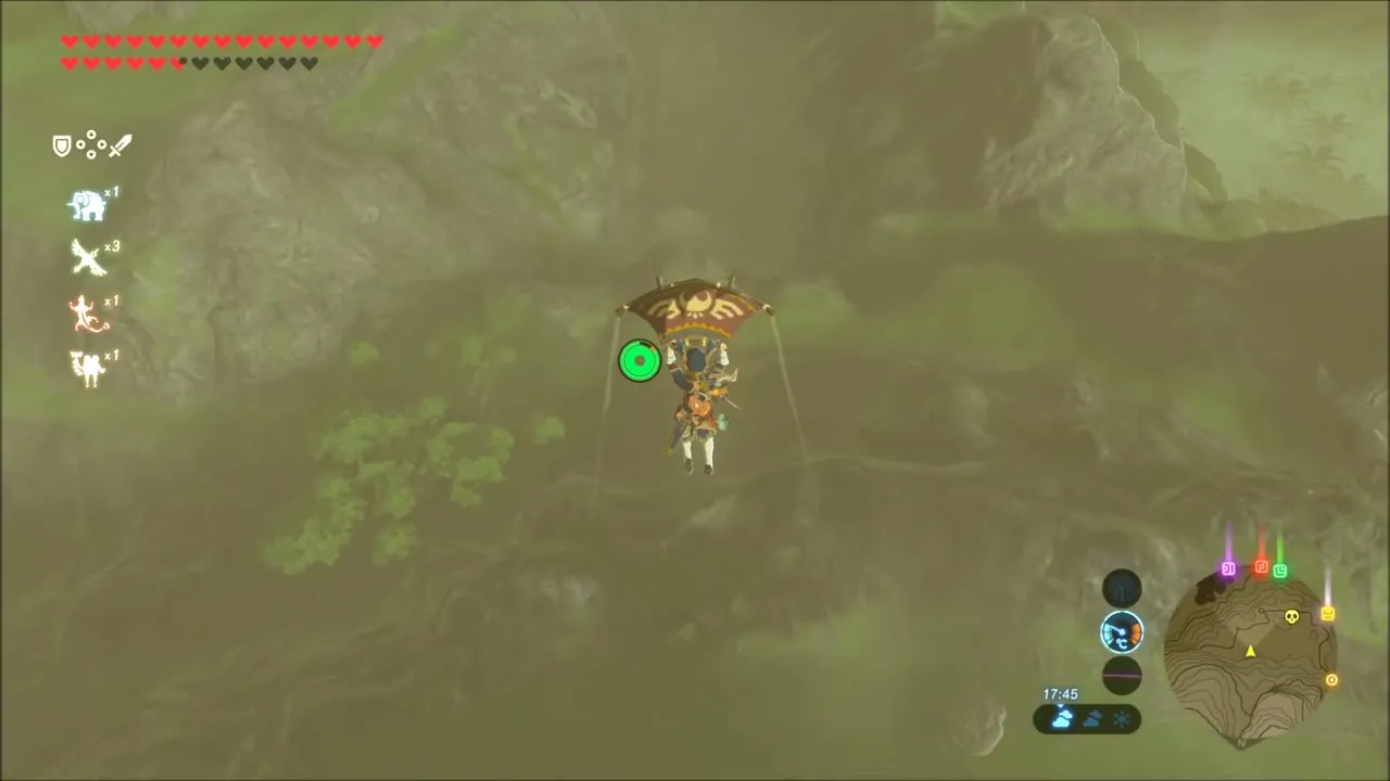 Link gliding down over the hills toward Tobio's Hollow Link gliding down over the hills toward Tobio's Hollow