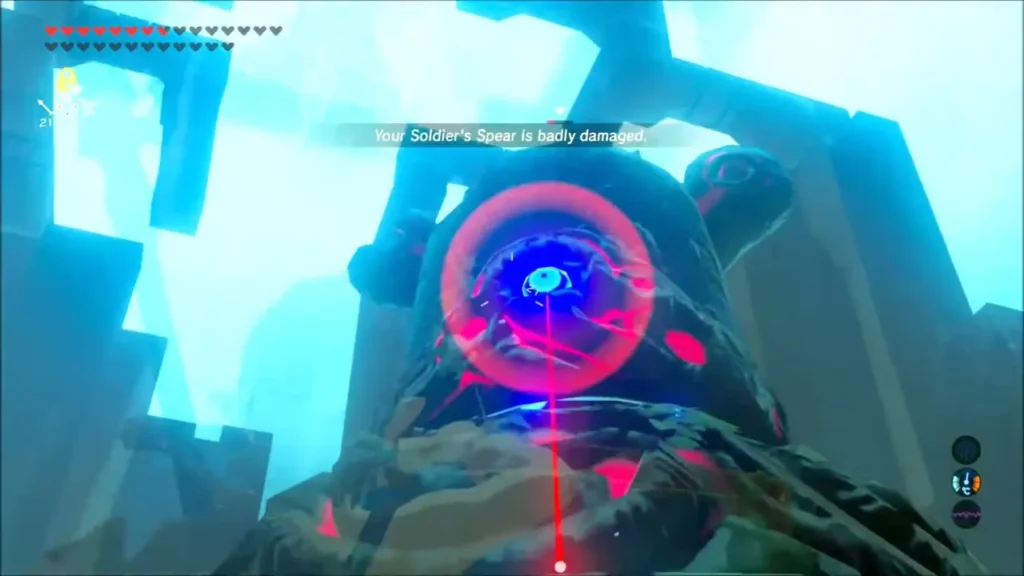 Aiming at the blue glowing eye of the Decayed Guardian Aiming at the blue glowing eye of the Decayed Guardian