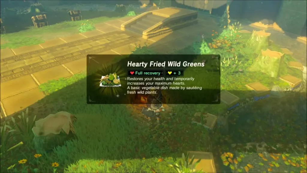 Hearty Fried Wild Greens cooked at the pot, full recovery plus bonus hearts Hearty Fried Wild Greens cooked at the pot, full recovery plus bonus hearts