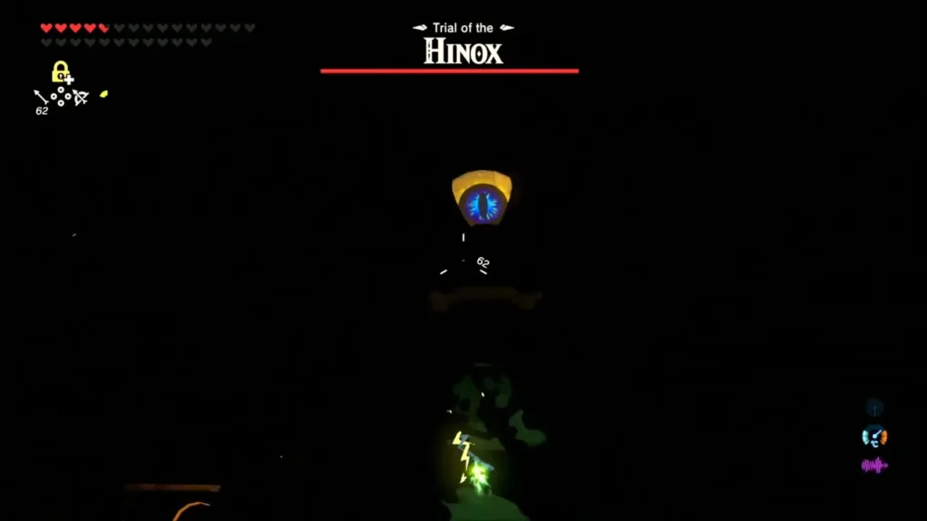 Trial of the Hinox title bar above the glowing eye in the dark Trial of the Hinox title bar above the glowing eye in the dark