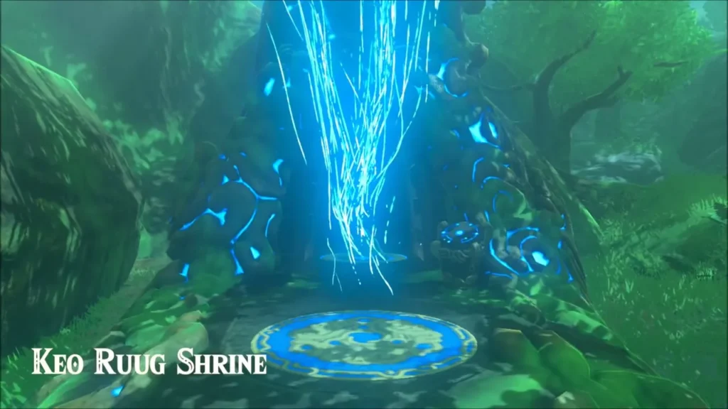 Keo Ruug Shrine glowing at the entrance to the Korok Forest Keo Ruug Shrine glowing at the entrance to the Korok Forest