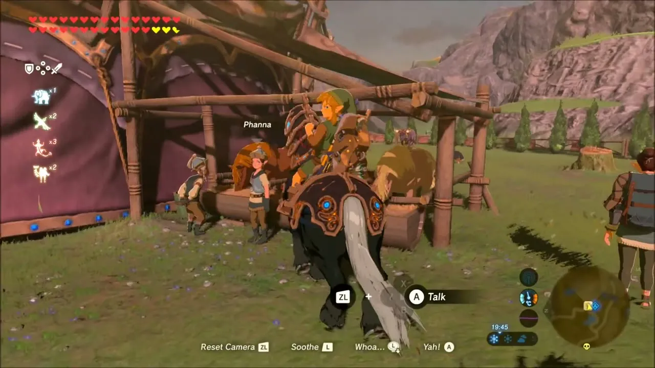 Link on the horse with Ancient gear beside Phanna at the stable Link on the horse with Ancient gear beside Phanna at the stable