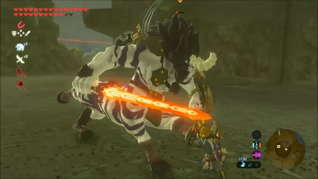 The Lynel swinging its flaming blade at Link The Lynel swinging its flaming blade at Link