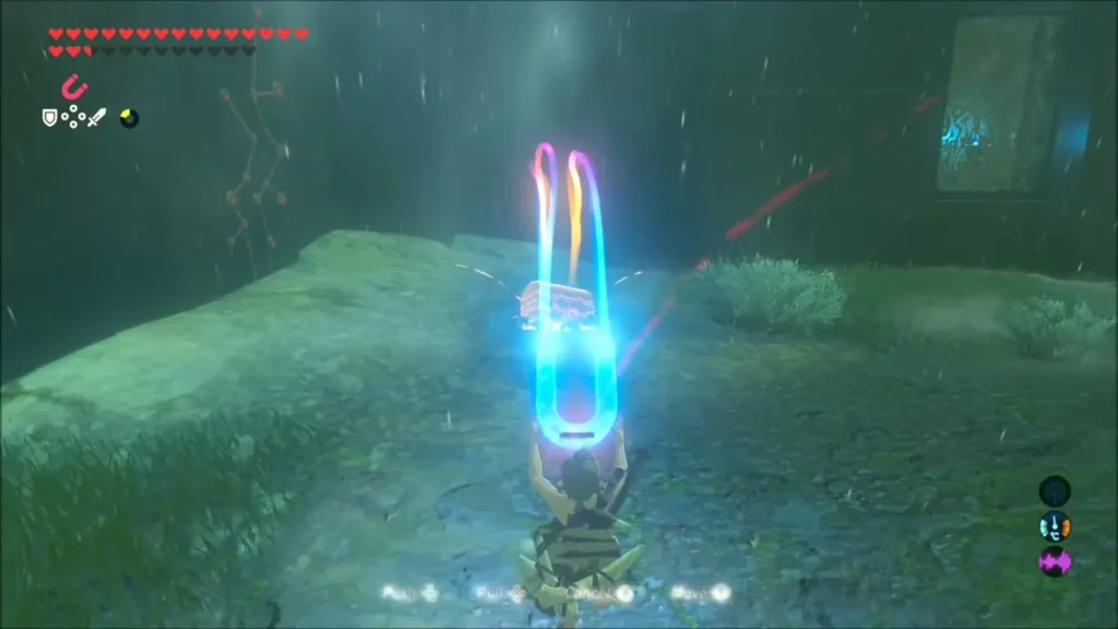 Link pulling a buried chest out of the ground with Magnesis Link pulling a buried chest out of the ground with Magnesis