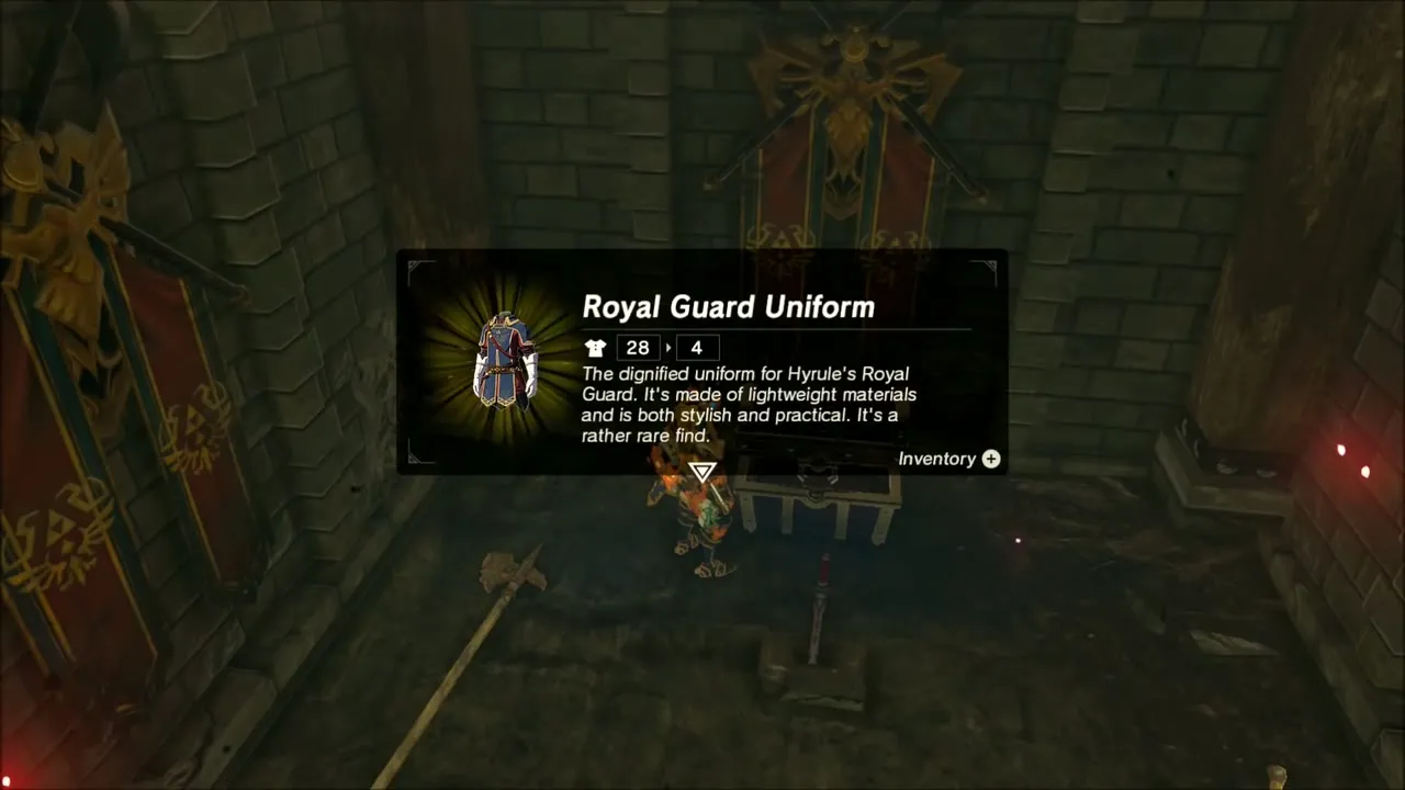 The Royal Guard Uniform item box shown in front of the banner-lined chest The Royal Guard Uniform item box shown in front of the banner-lined chest
