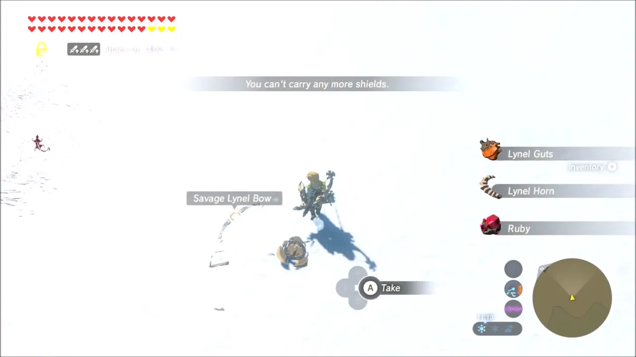 Savage Lynel Bow, Lynel Horn and Lynel Guts lie in the snow after the fight Savage Lynel Bow, Lynel Horn and Lynel Guts lie in the snow after the fight