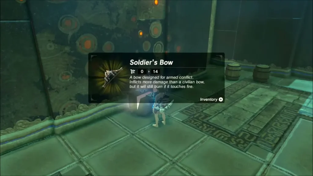 Link holding the Soldier's Bow with its item box Link holding the Soldier's Bow with its item box