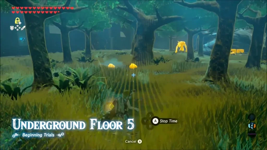 Underground Floor 5 title over a forest clearing with treasure ahead Underground Floor 5 title over a forest clearing with treasure ahead