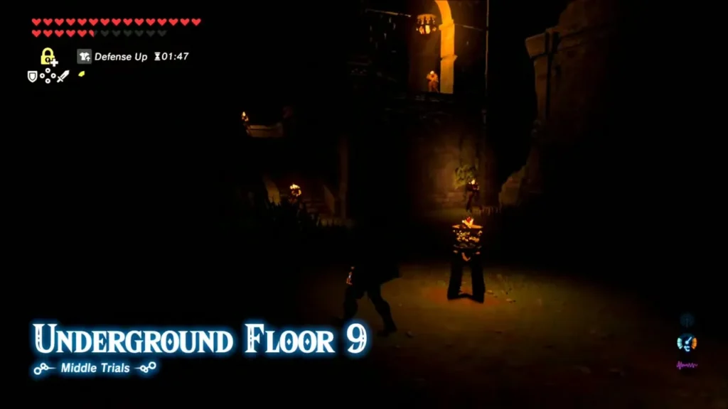 Underground Floor 9 title in a dark ruined room with torches Underground Floor 9 title in a dark ruined room with torches