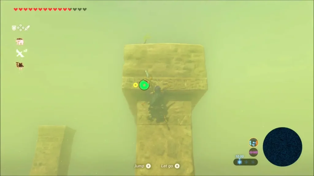 Link climbing a sandstone pillar through the thick sandstorm Link climbing a sandstone pillar through the thick sandstorm